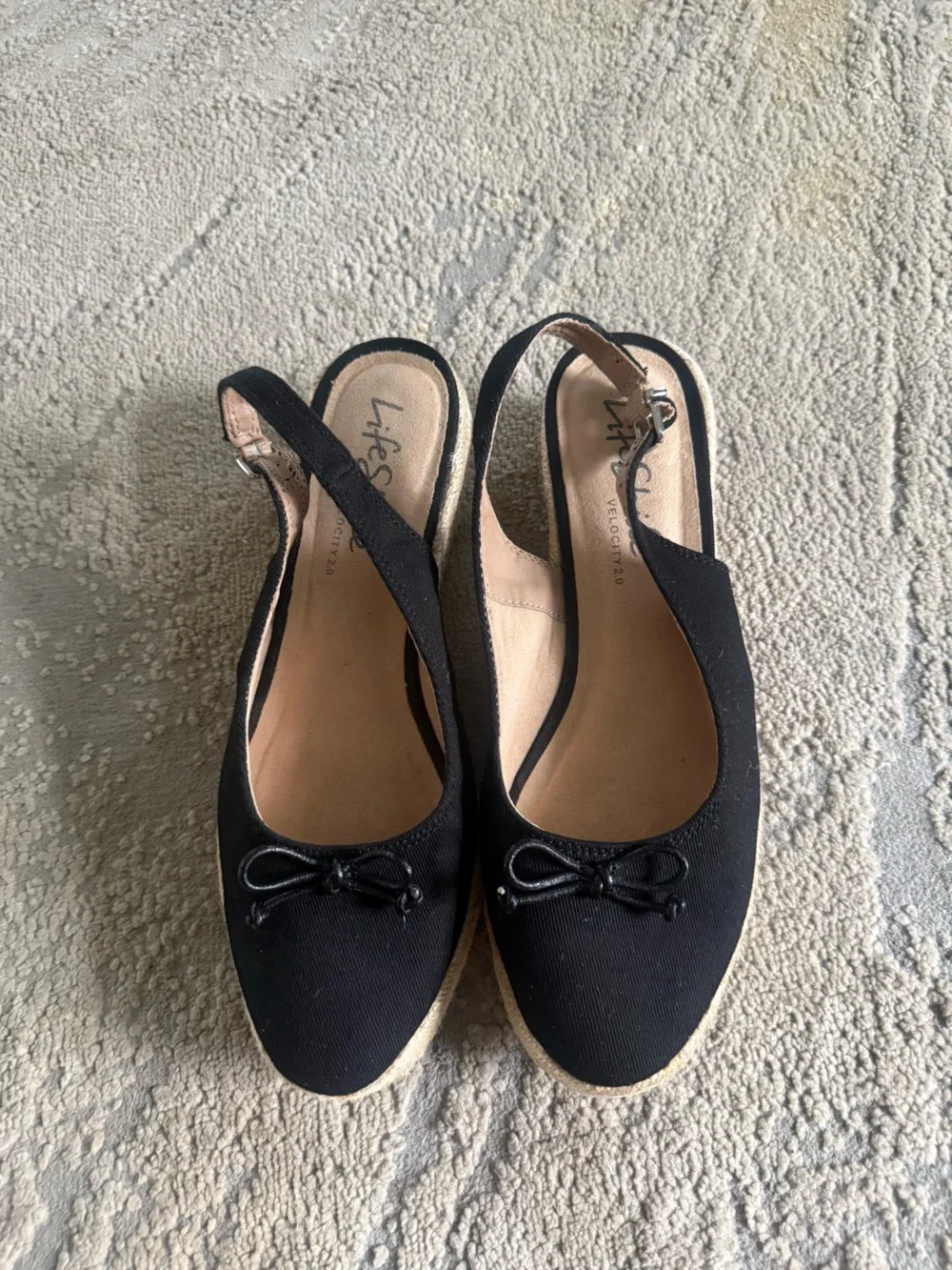Life Stride Black Slingback Espadrille Wedges closed toe Keepsake comfort 9.5 W